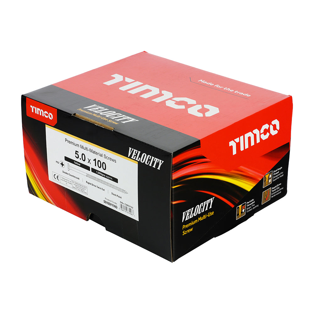 Velocity Premium Multi-Use Screws - PZ - Double Countersunk - Yellow | 5.0 x 100 | Industrial Pack additional image 3