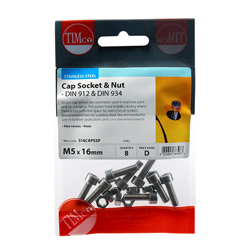 Socket Screws & Hex Nuts - Cap - Stainless Steel | M5 x 16 additional image 2