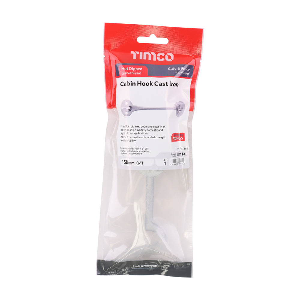 Cabin Hooks - Hot Dipped Galvanised | 6" | TIMpac additional image 2