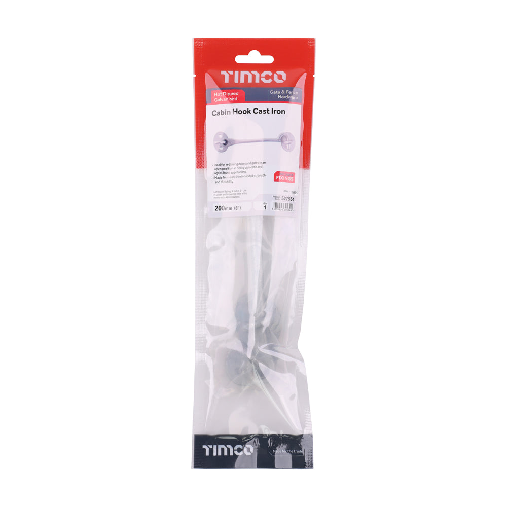 Cabin Hooks - Hot Dipped Galvanised | 8" | TIMpac additional image 2