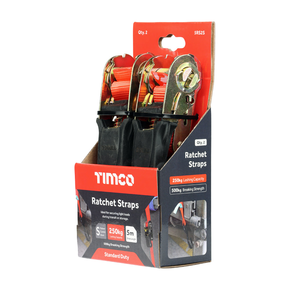 Ratchet Straps - S Hook - Standard Duty | 5m x 25mm | Box | Pack of 2 additional image 3