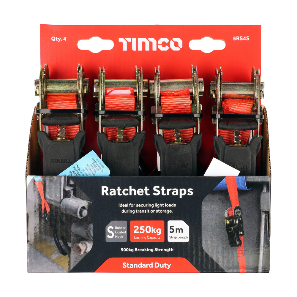 Ratchet Straps - S Hook - Standard Duty | 5m x 25mm | Box | Pack of 4 additional image 2