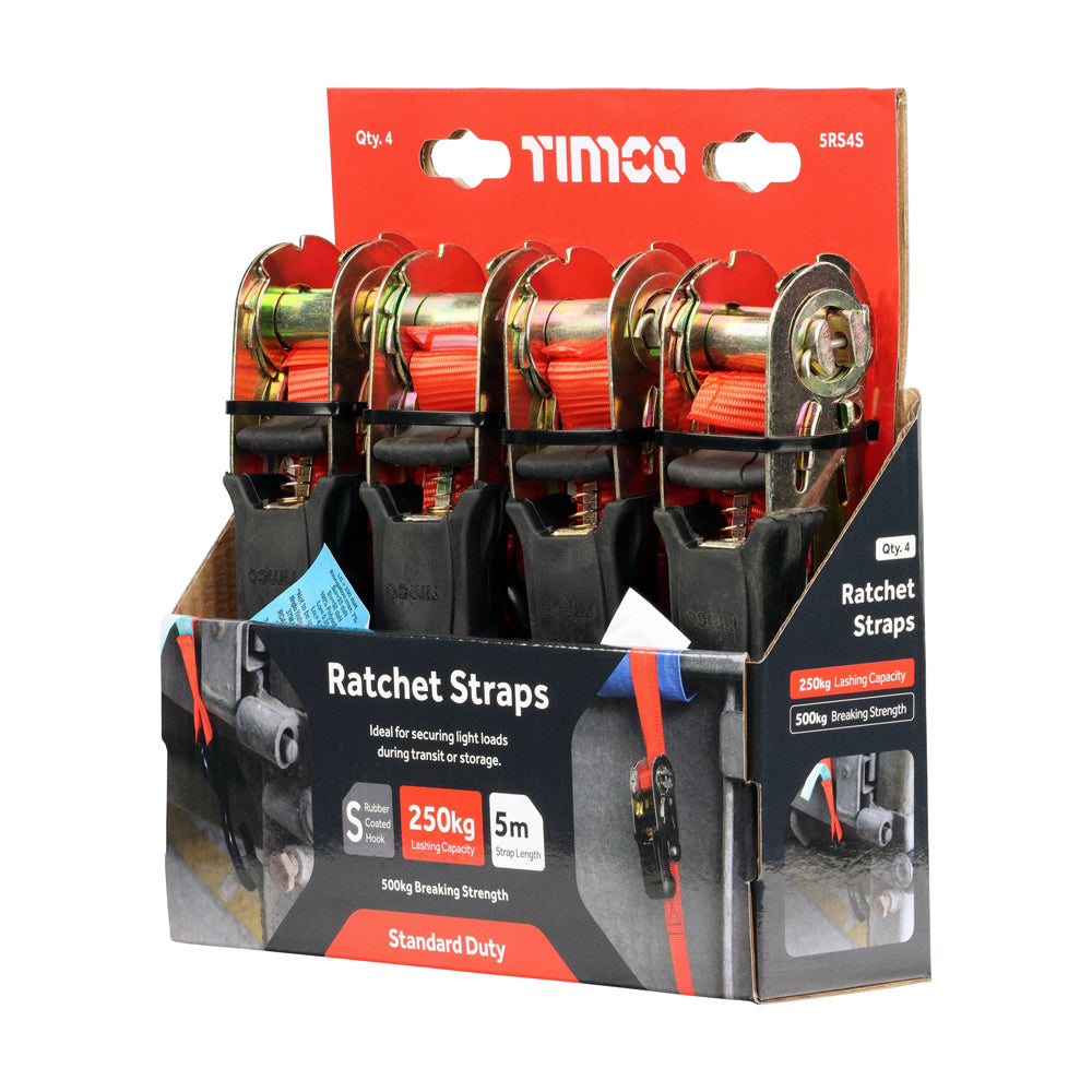 Ratchet Straps - S Hook - Standard Duty | 5m x 25mm | Box | Pack of 4 additional image 3