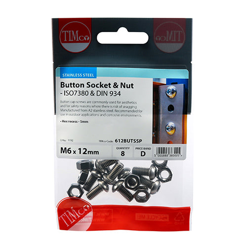 Socket Screws & Hex Nuts - Button - Stainless Steel | M6 x 12 additional image 2