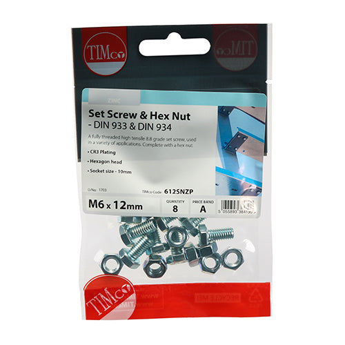 Set Screws & Hex Nuts - Grade 8.8 - Zinc | M6 x 12 additional image 2