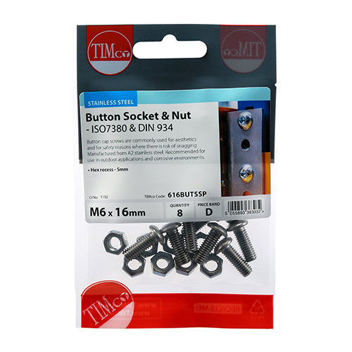 Socket Screws & Hex Nuts - Button - Stainless Steel | M6 x 16 additional image 2