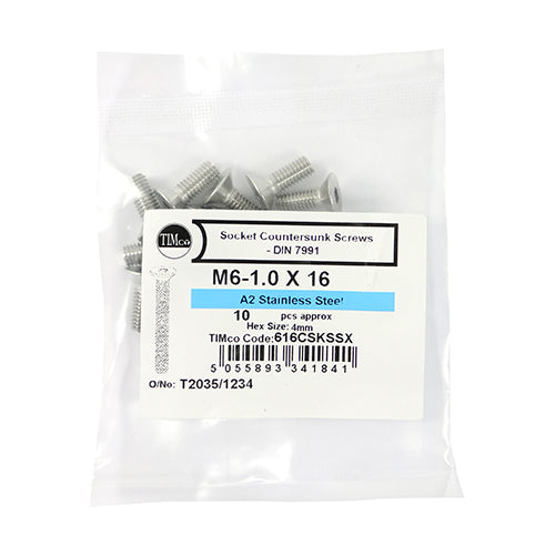 Socket Screws - Countersunk - A2 Stainless Steel | M6 x 16 additional image 2