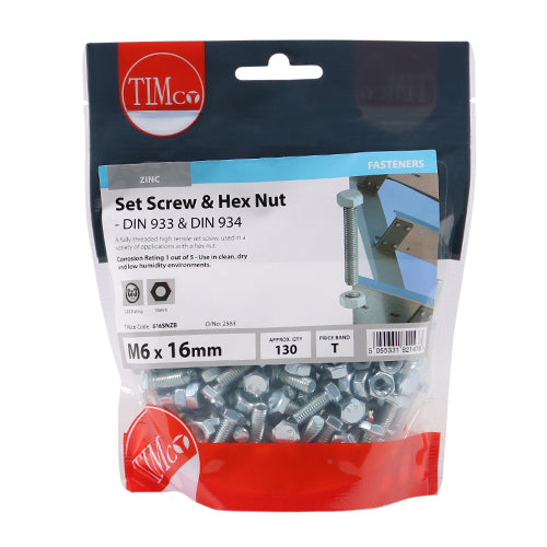 Set Screws & Hex Nuts - Grade 8.8 - Zinc | M6 x 16 additional image 2
