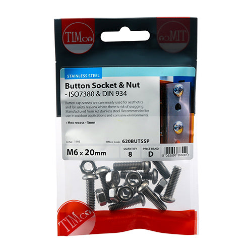 Socket Screws & Hex Nuts - Button - Stainless Steel | M6 x 20 additional image 2