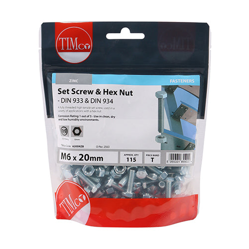 Set Screws & Hex Nuts - Grade 8.8 - Zinc | M6 x 20 additional image 2