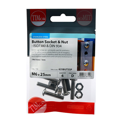 Socket Screws & Hex Nuts - Button - Stainless Steel | M6 x 25 additional image 2