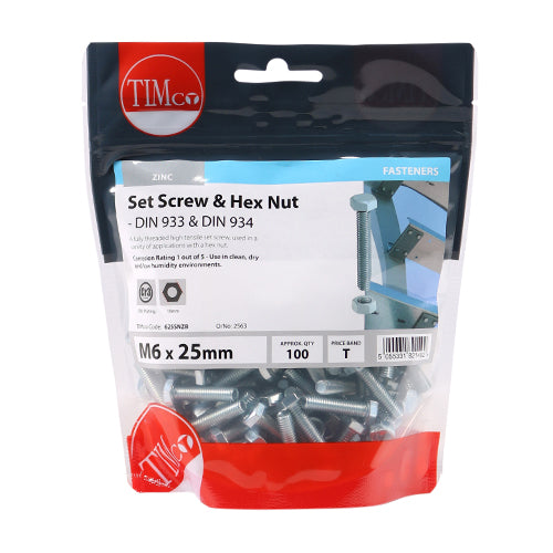 Set Screws & Hex Nuts - Grade 8.8 - Zinc | M6 x 25 additional image 2