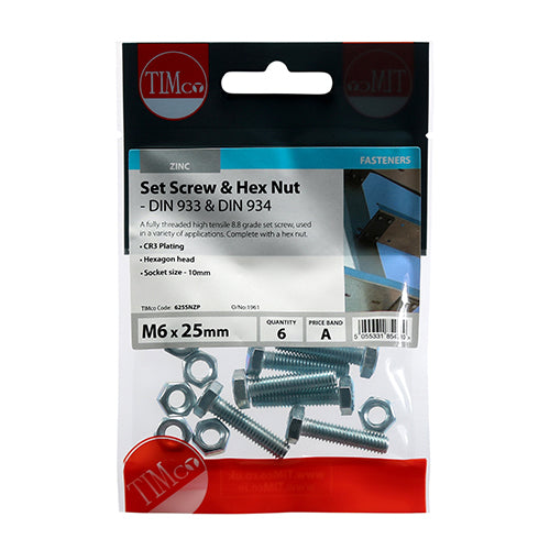 Set Screws & Hex Nuts - Grade 8.8 - Zinc | M6 x 25 additional image 2