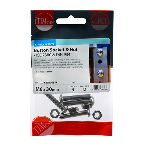 Socket Screws & Hex Nuts - Button - Stainless Steel | M6 x 30 additional image 2