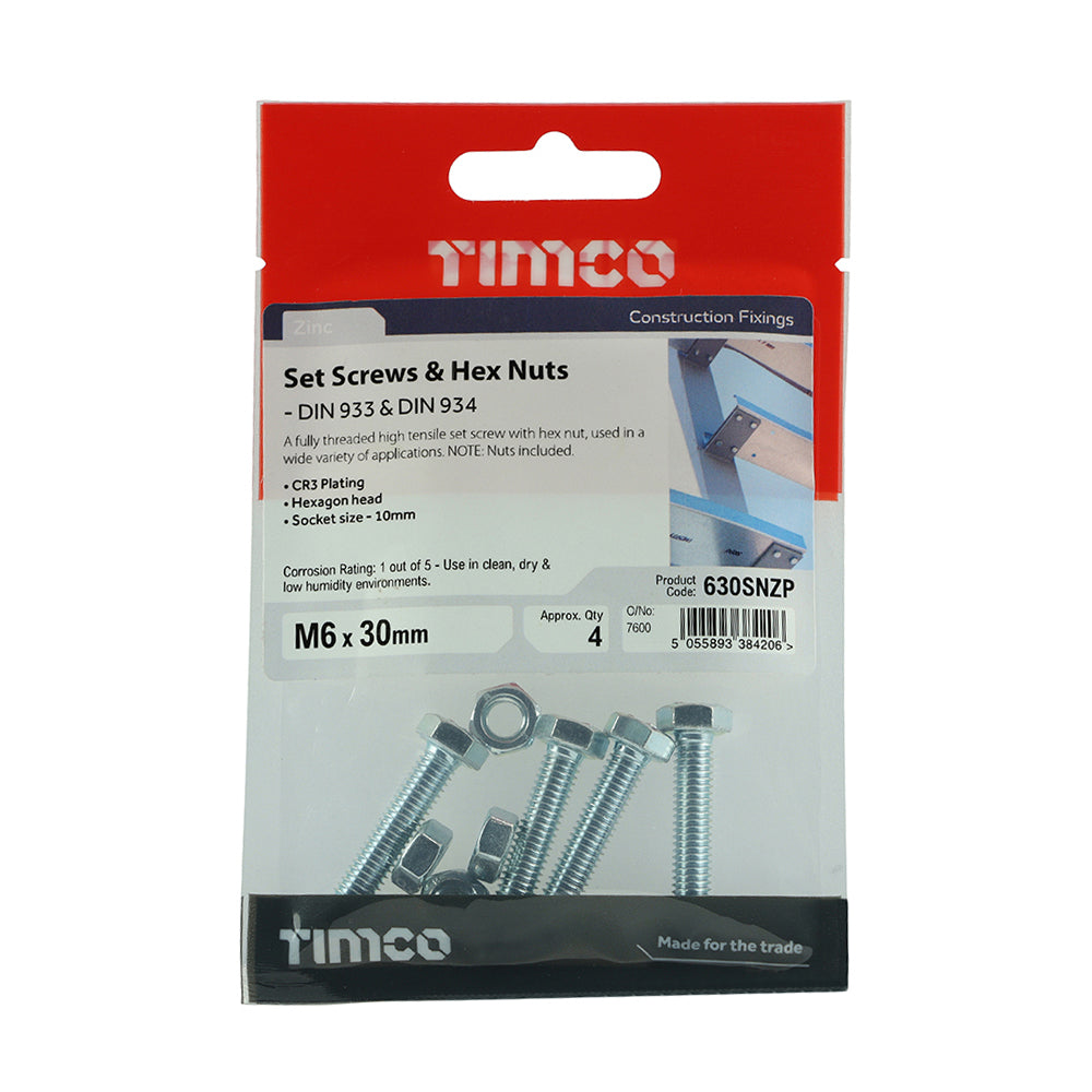 Set Screws & Hex Nuts - Grade 8.8 - Zinc | M6 x 30 additional image 2