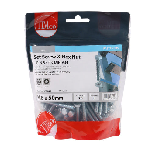 Set Screws & Hex Nuts - Grade 8.8 - Zinc | M6 x 50 additional image 2
