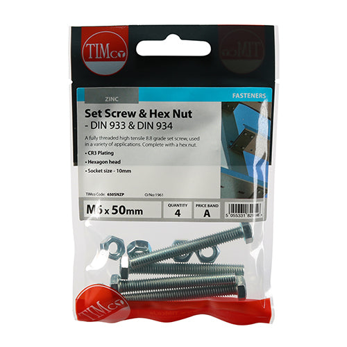 Set Screws & Hex Nuts - Grade 8.8 - Zinc | M6 x 50 additional image 2