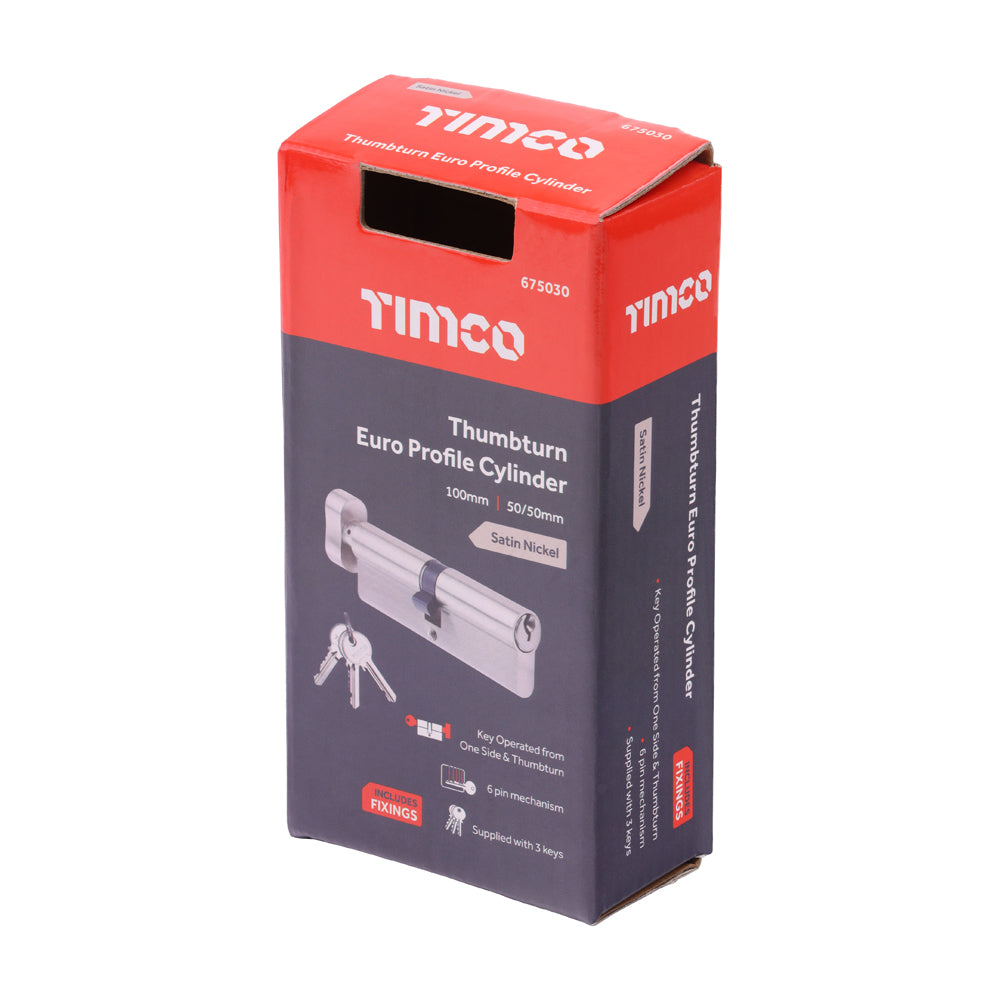 Euro Profile Cylinder - Thumbturn - Satin Nickel | 100 (50/50) additional image 2