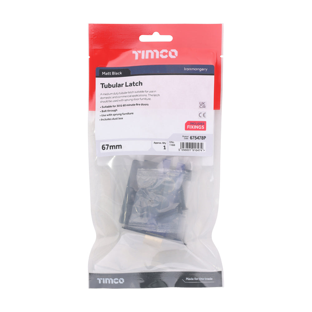 Tubular Latch - Matt Black | 67 case / 45 backset | Tub | 1 Each | 675478P additional image 2