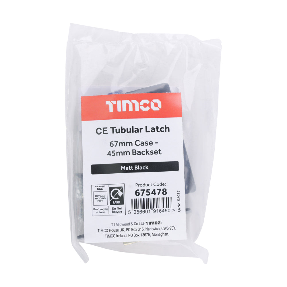 Tubular Latch - Matt Black | 67 case / 45 backset | Tub | 1 Each | 675478 additional image 2