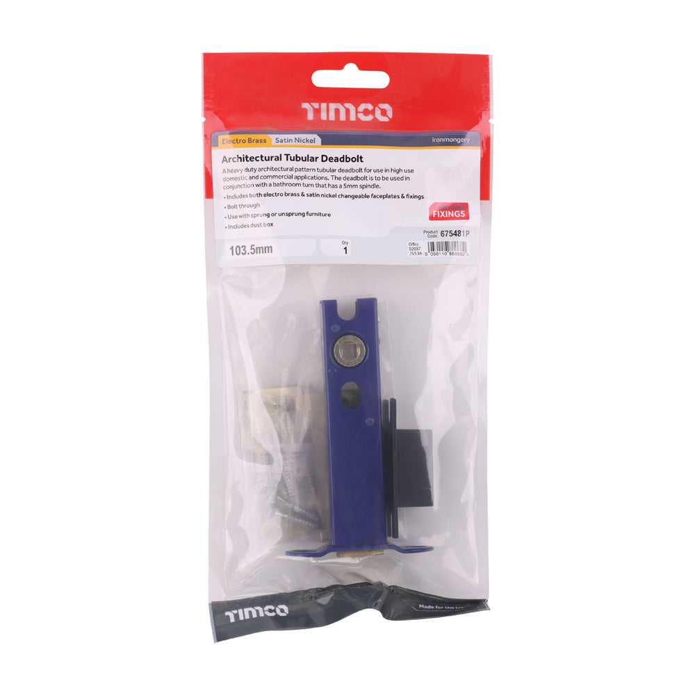 Architectural Tubular Deadbolt - Electro Brass & Satin Nickel | 103.5 case / 82.5 backset | Tub | 1 Each | 675481P additional image 2