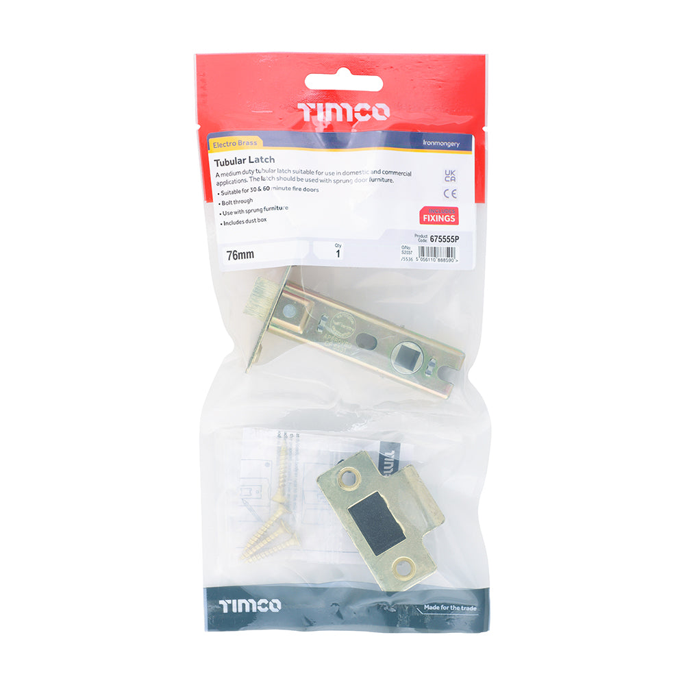 Tubular Latch - Electro Brass | 76 case / 57 backset | Tub | 1 Each | 675555P additional image 2