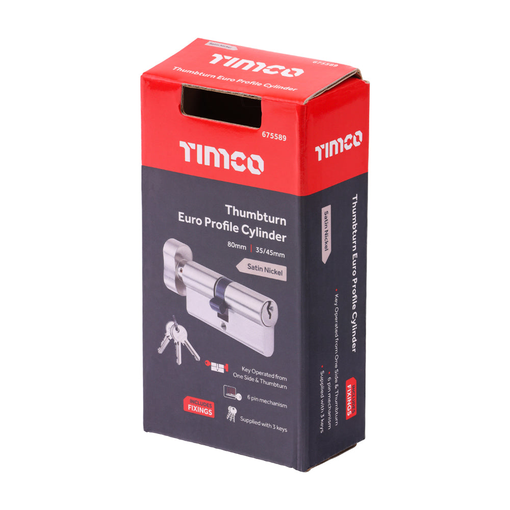 Euro Profile Cylinder - Thumbturn - Satin Nickel | 80 (35/45) additional image 2