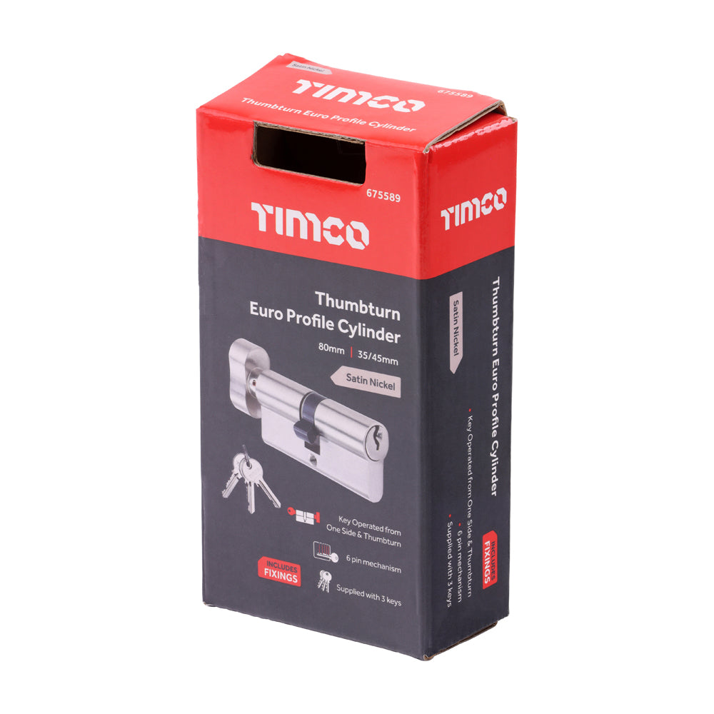 Euro Profile Cylinder - Thumbturn - Satin Nickel | 80 (35/45) additional image 3