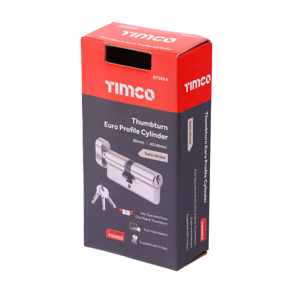 Euro Profile Cylinder - Thumbturn - Satin Nickel | 80 (40/40) additional image 2