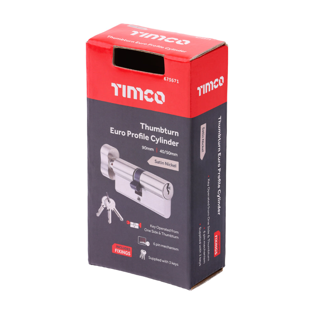 Euro Profile Cylinder - Thumbturn - Satin Nickel | 90 (40/50) additional image 2