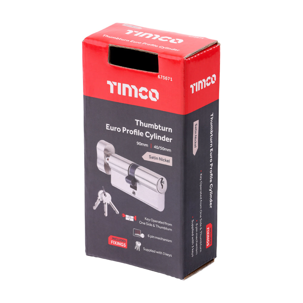 Euro Profile Cylinder - Thumbturn - Satin Nickel | 90 (40/50) additional image 3