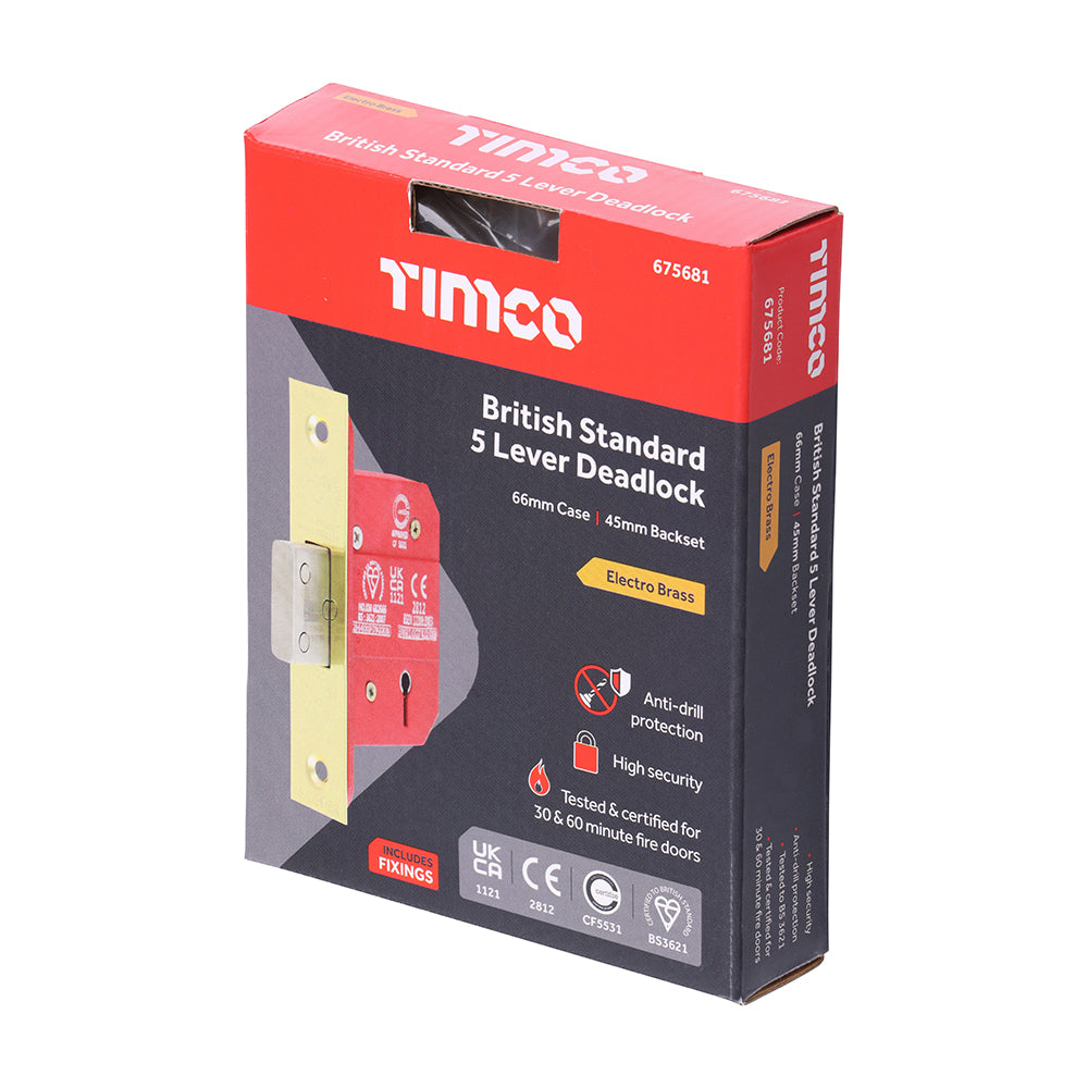 5 Lever British Standard CE Deadlock - Electro Brass | 66 case / 45 backset additional image 2