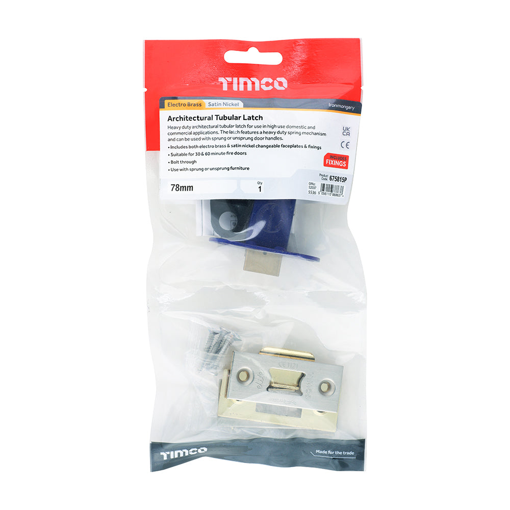 Architectural Tubular Latch - Electro Brass & Satin Nickel | 78 case / 57 backset | Tub | 1 Each | 675815P additional image 2