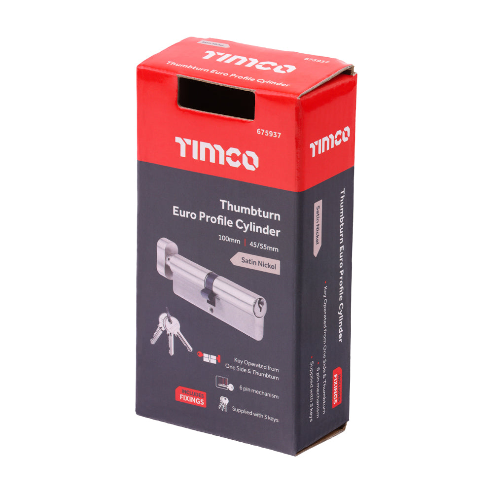 Euro Profile Cylinder - Thumbturn - Satin Nickel | 100 (45/55) additional image 2