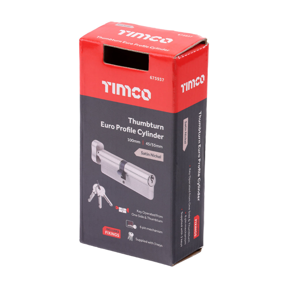 Euro Profile Cylinder - Thumbturn - Satin Nickel | 100 (45/55) additional image 3