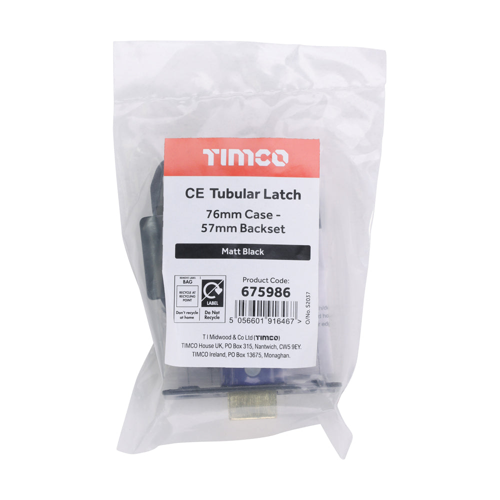 Tubular Latch - Matt Black | 76 case / 57 backset | Tub | 1 Each | 675986 additional image 2