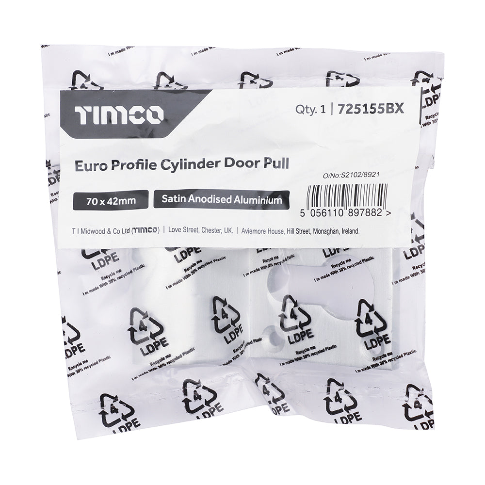 Euro Profile Cylinder Door Pull - Satin Anodised Aluminium | 70 x 42 | Bag additional image 2