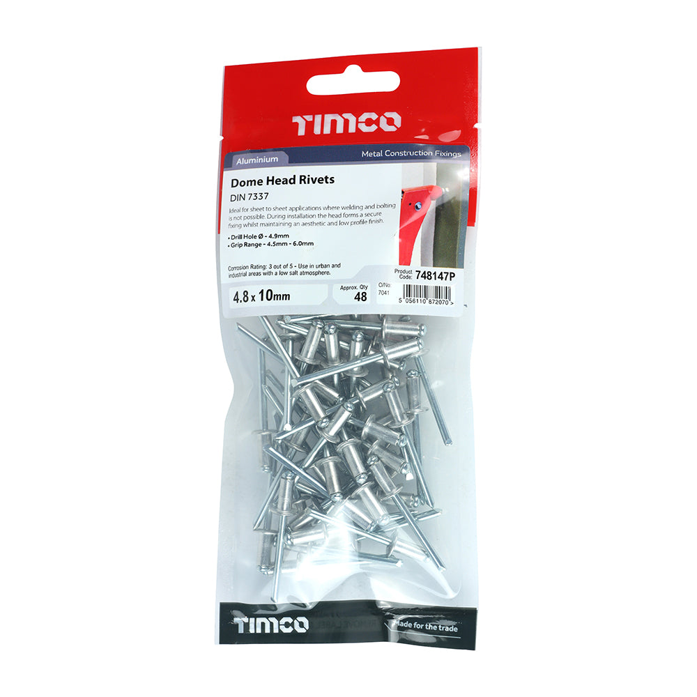 Rivets - Dome Head - Aluminium | 4.8 x 10 | TIMpac additional image 2