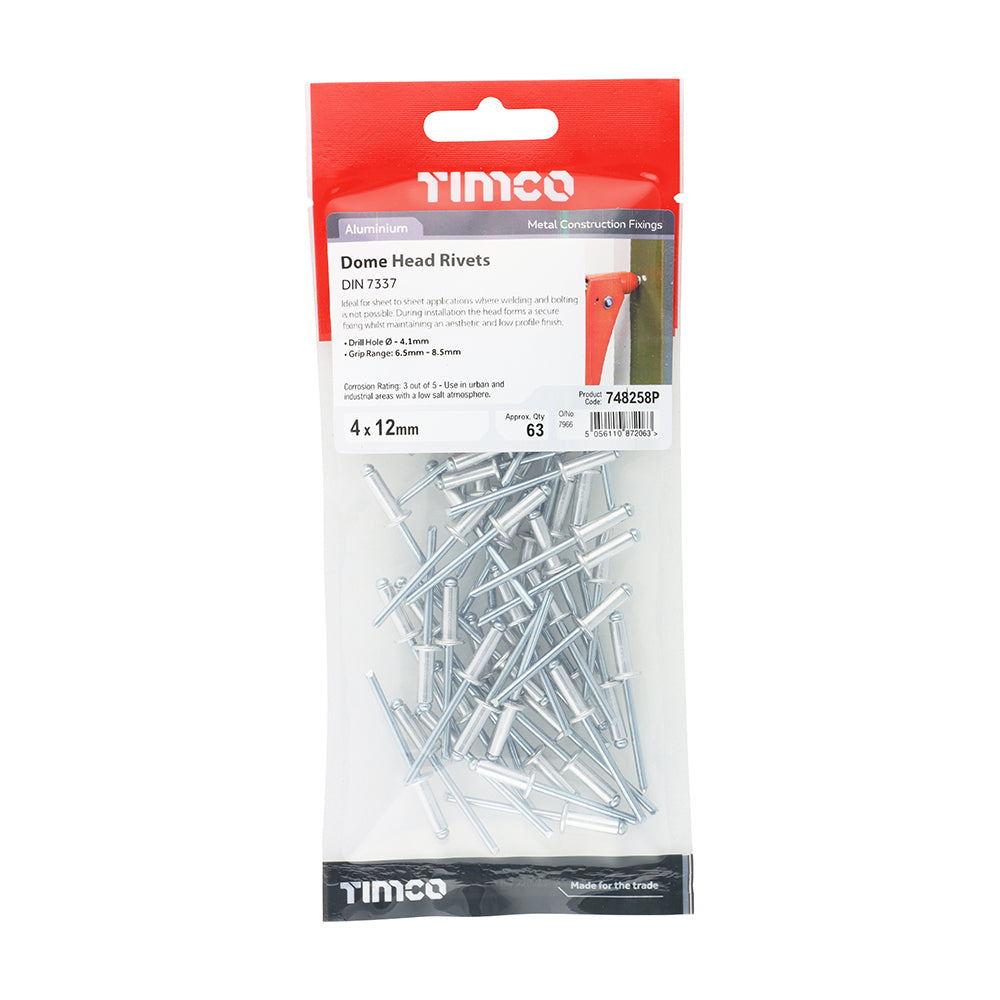 Rivets - Dome Head - Aluminium | 4.0 x 12 | TIMpac additional image 2