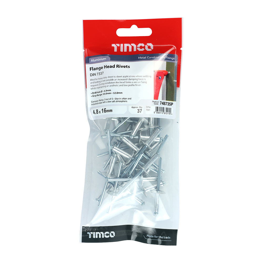 Rivets - Flange Head - Aluminium | 4.8 x 16 | TIMpac additional image 2