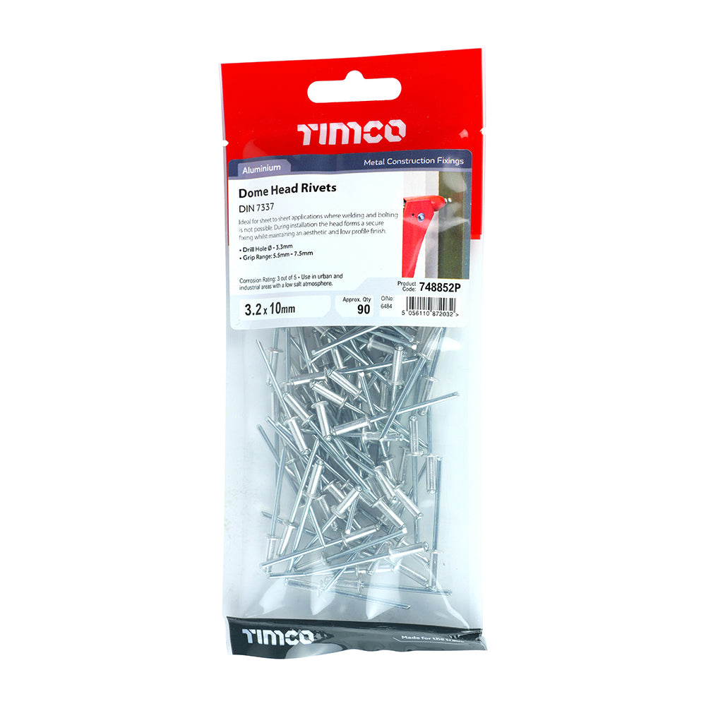 Rivets - Dome Head - Aluminium | 3.2 x 10 | TIMpac additional image 2