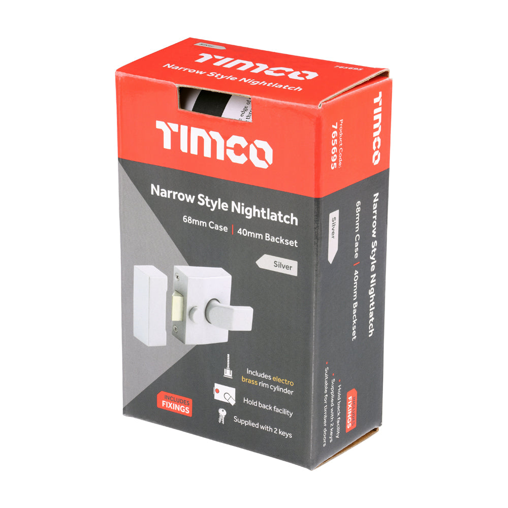 Narrow Style Nightlatch - Silver | 68 case / 40 backset additional image 2