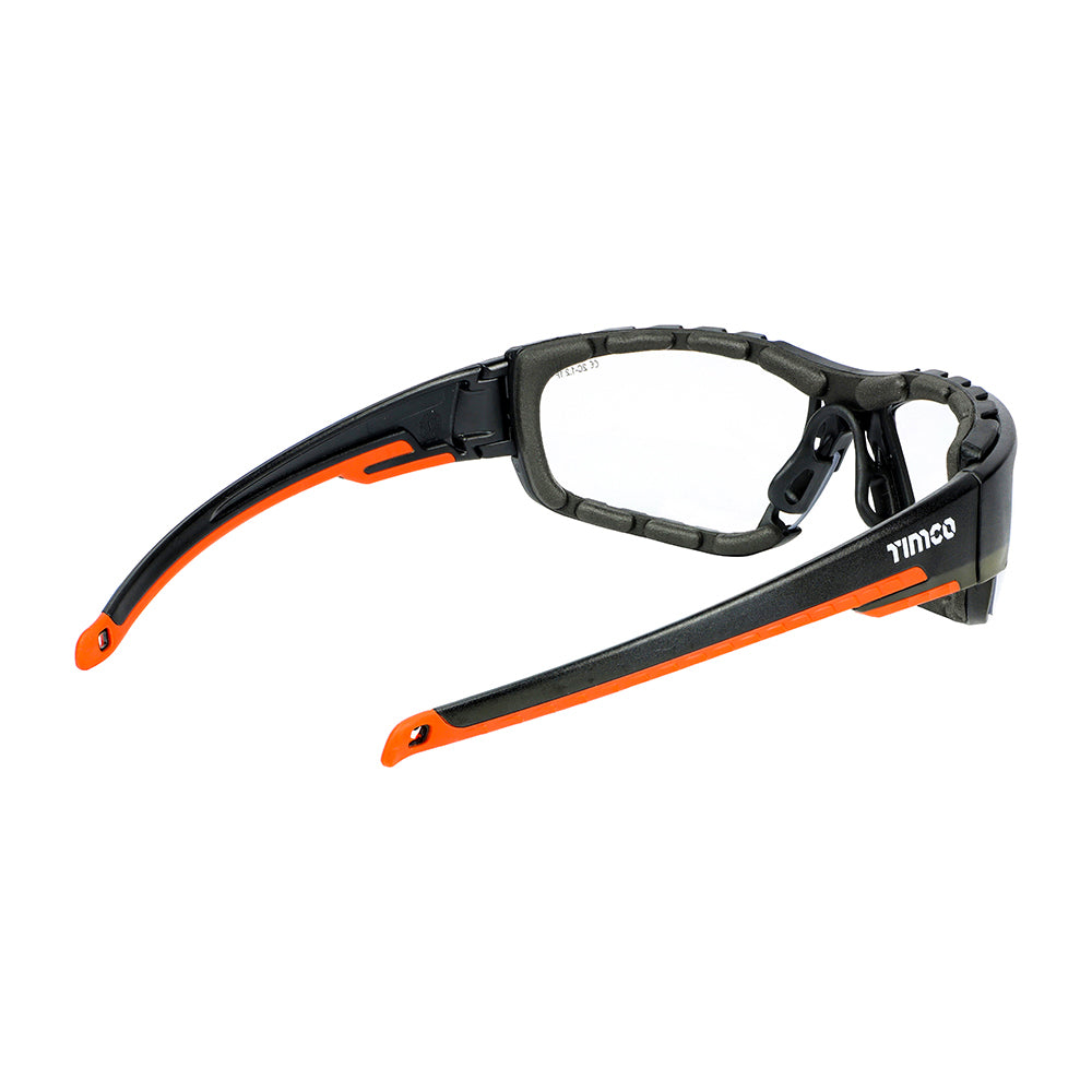 Sports Style Safety Glasses - With Foam Dust Guard - Clear | One Size additional image 3