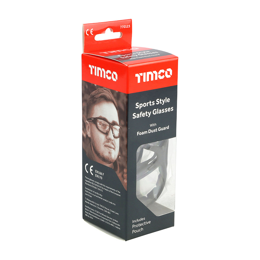 Sports Style Safety Glasses - With Foam Dust Guard - Clear | One Size additional image 5