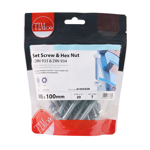 Set Screws & Hex Nuts - Grade 8.8 - Zinc | M8 x 100 additional image 2