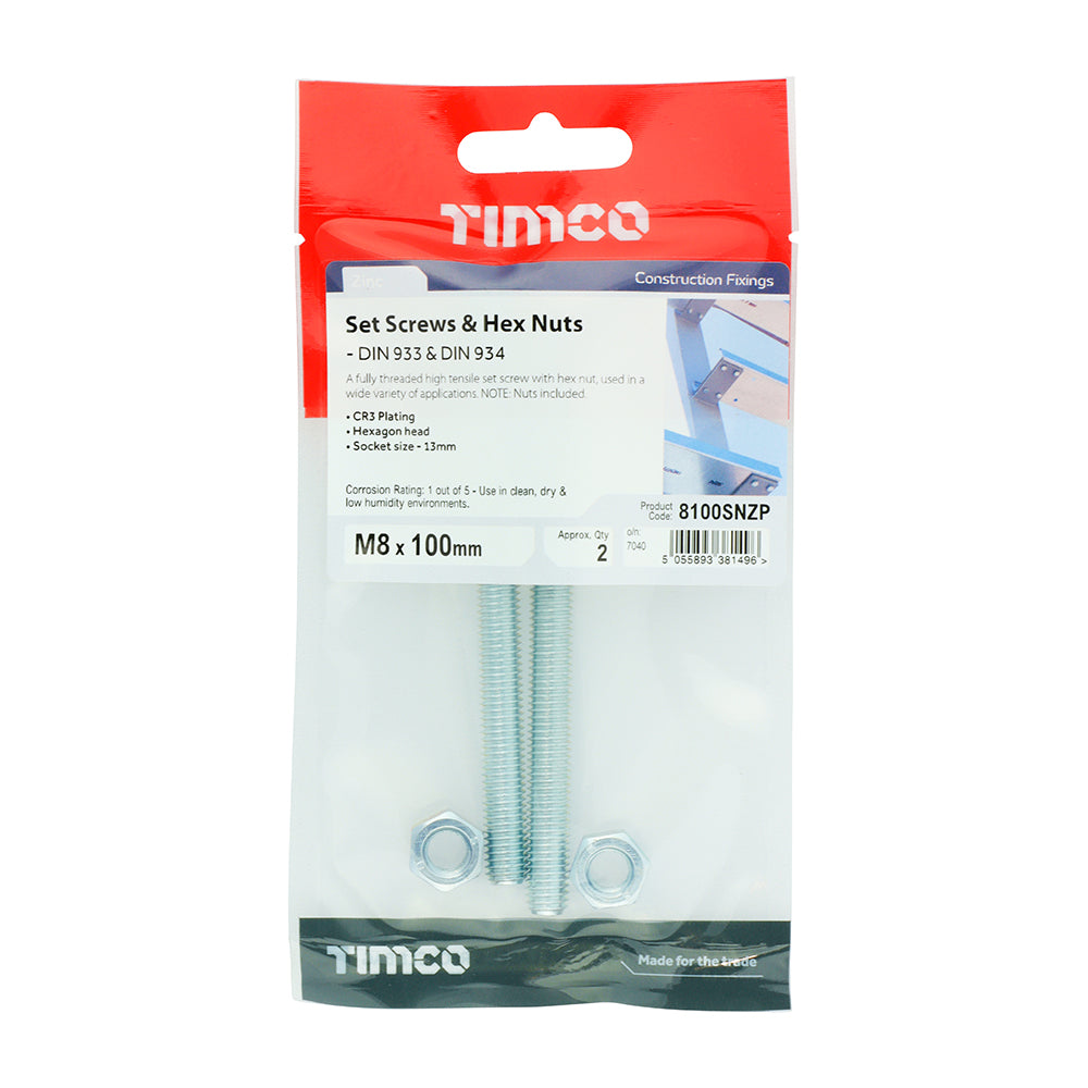Set Screws & Hex Nuts - Grade 8.8 - Zinc | M8 x 100 additional image 2