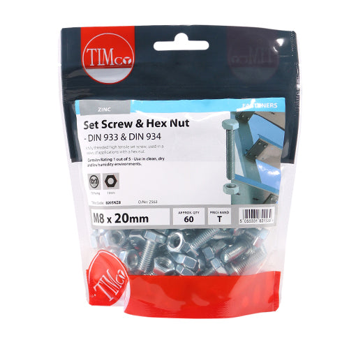 Set Screws & Hex Nuts - Grade 8.8 - Zinc | M8 x 20 additional image 2