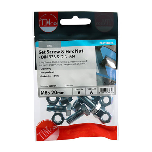 Set Screws & Hex Nuts - Grade 8.8 - Zinc | M8 x 20 additional image 2