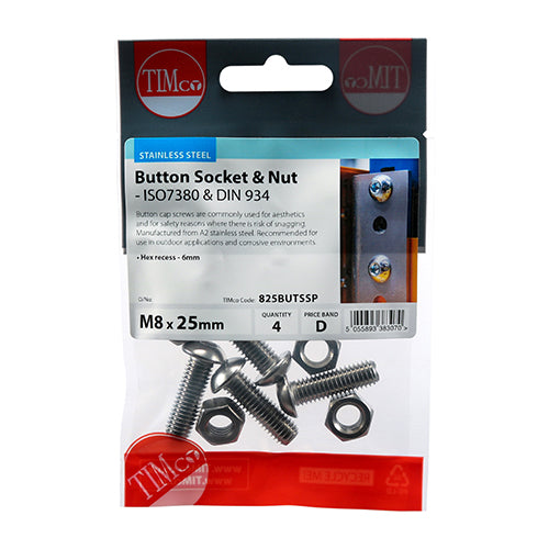 Socket Screws & Hex Nuts - Button - Stainless Steel | M8 x 25 additional image 2