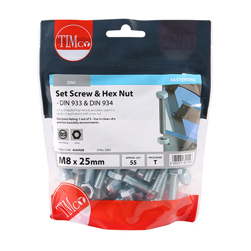 Set Screws & Hex Nuts - Grade 8.8 - Zinc | M8 x 25 additional image 2